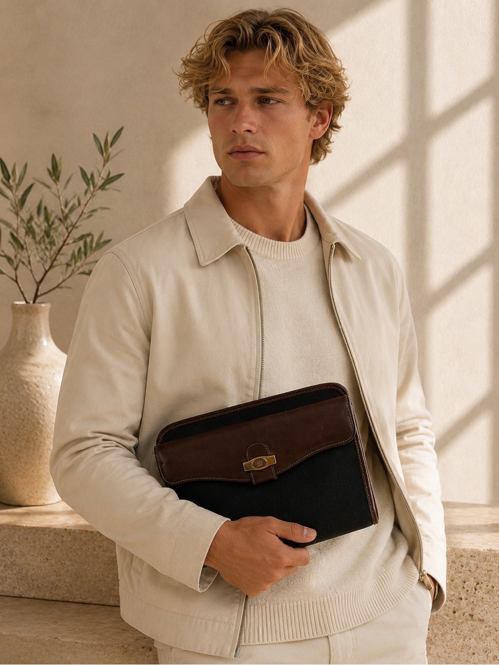 Dunhill Leather & Canvas Clutch Organizer Bag – Brown/Black | Made in Italy